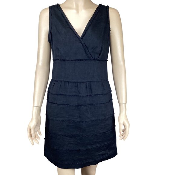 Talbots Womens Dress Size 6 Black Linen Sleeveless Sheath Fringe Raw Edge Tiered - Picture 1 of 9